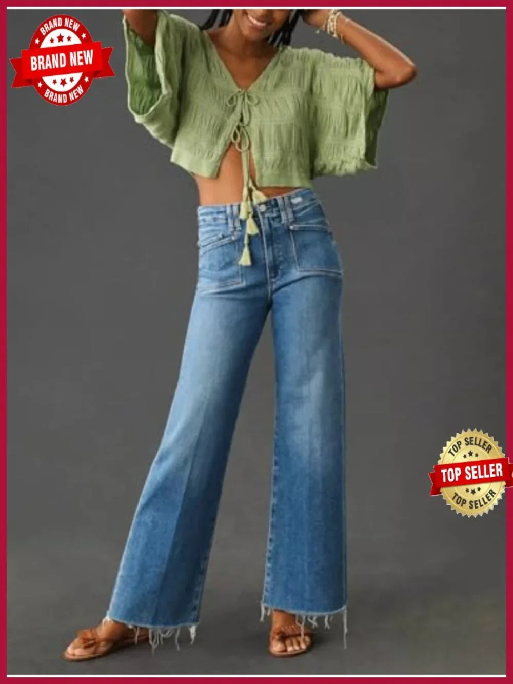 Wide Leg High Waist Stretch Denim Jeans Women Boyfriend Trendy Casual Fall